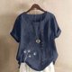 thumbnail image 2 of Vestidos Casuales Para Mujer, Blusas De Mujer De Moda Blusa informal de lino con cuello redondo, manga corta y botones para mujer, 2 of 4