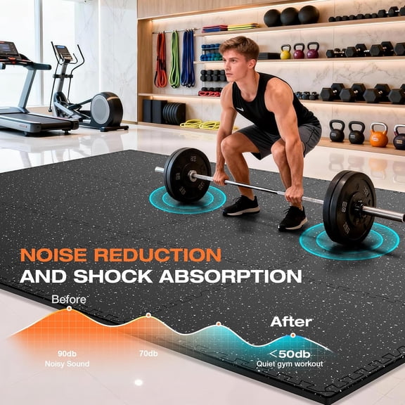 Interlocking Gym Floor Mats, 12 Pcs 48 Sq Ft – 0.4" Thick High-Density EVA Foam with Rubber Top, Non-Slip Workout Flooring for Home Gym