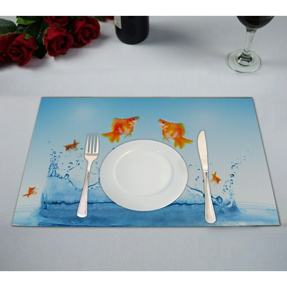 EREHome Goldfish is jumping out of the water Placemat Table Mat Cup Mat 12x18 inch,Set of 2