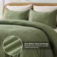 thumbnail image 3 of Regency Heights Waffle Weave Duvet Cover Set Ful/Queen Size, Breathable Duvet Cover Set for All Season, 3-Piece Textured Bedding Set with Pillow Shams, Green, 3 of 8