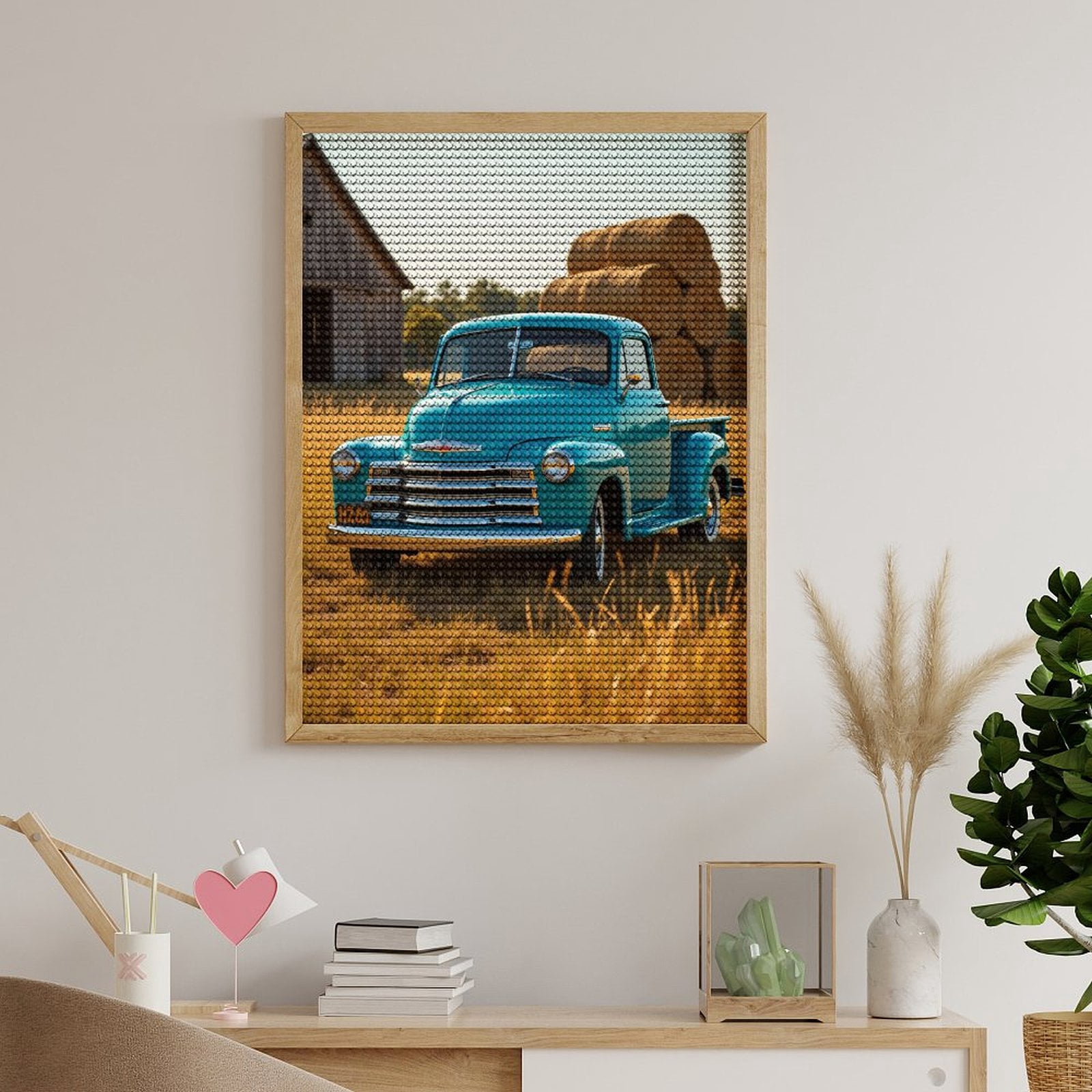 Diamond Art Kits for Adults, Vintage Blue Truck Rustic Farm Scene 5D Diamond Painting Kits for Adults Beginners, DIY Full Drill Diamond Painting, Gem Art and Crafts 12x16