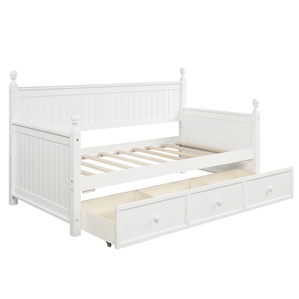 Wood Daybed with 3 Storage Drawers, Twin Day Bed Sofa Bed for Bedroom, White