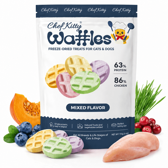 Chef Kitty Chicken Freeze-Dried Waffle Treats for Cats & Dogs, 2.1 oz