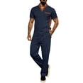 thumbnail image 2 of Xcmzpl Men's Walking Suits 2 Piece Short Sleeve T-Shirts Long Pants Waffle Knit Sweat Suits Tops Pants Sets Color Block Outfits with Pocket S-3XL, 2 of 6