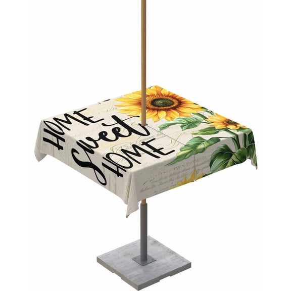 Outdoor Tablecloth with Umbrella Hole for Patio/Picnic/Party/Camping, Yellow Sunflower Waterproof Table Cloth Square Cover Washable, Bee Floral Farmhouse Country Retro 60"x 60"