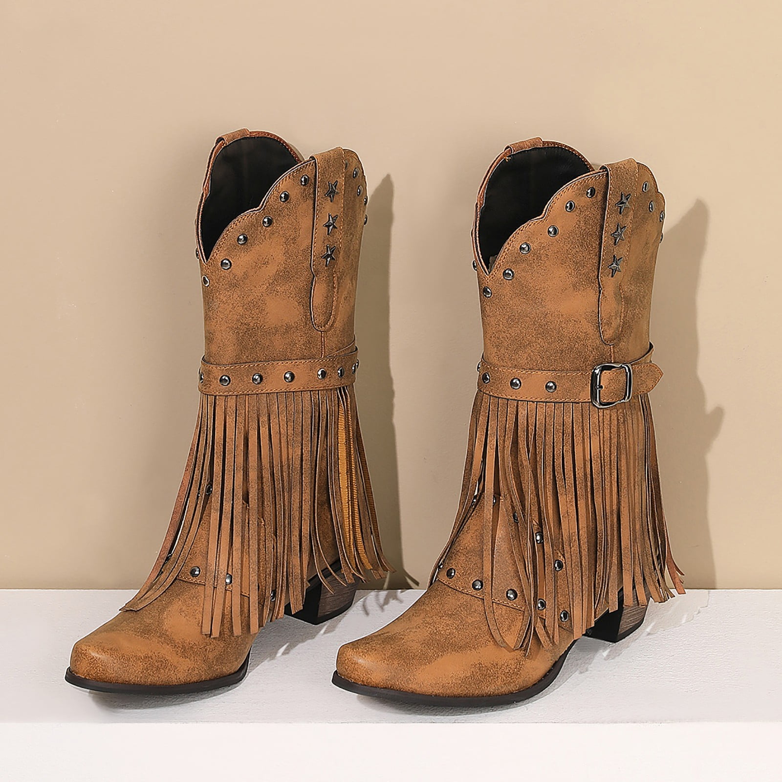 nsendm Women Shoes Adult Female Womens Calf Boots Low Heel Cowboy Boots for Women Western Boot Pointed Toe Size 12 Womens Boots Narrow Foot Wide Calf Brown 7.5 Walmart