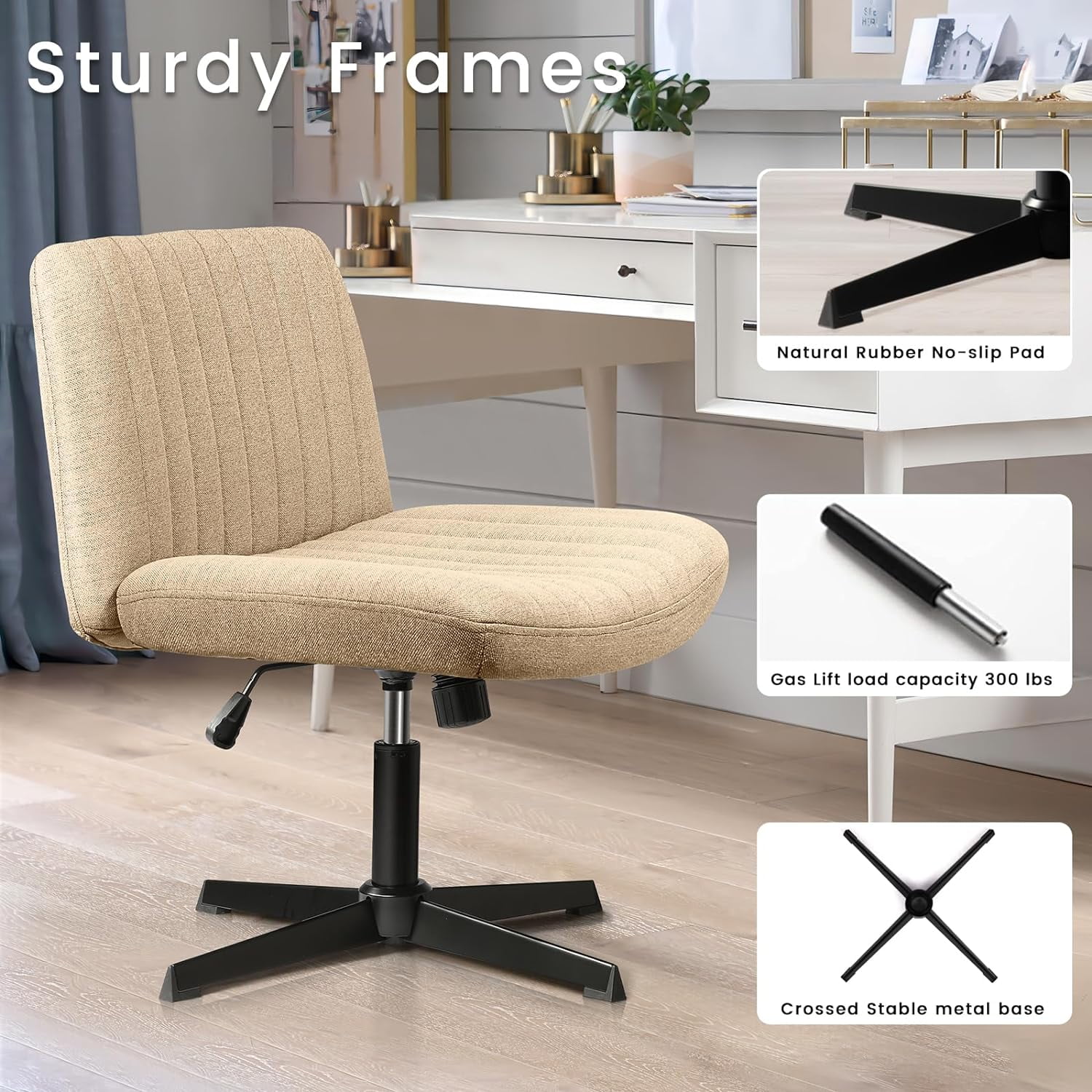 Vitesse Armless Office Desk Chair No Wheels,Fabric Padded Modern Swivel  Vanity Chair,Height Adjustable Home Office Chair 