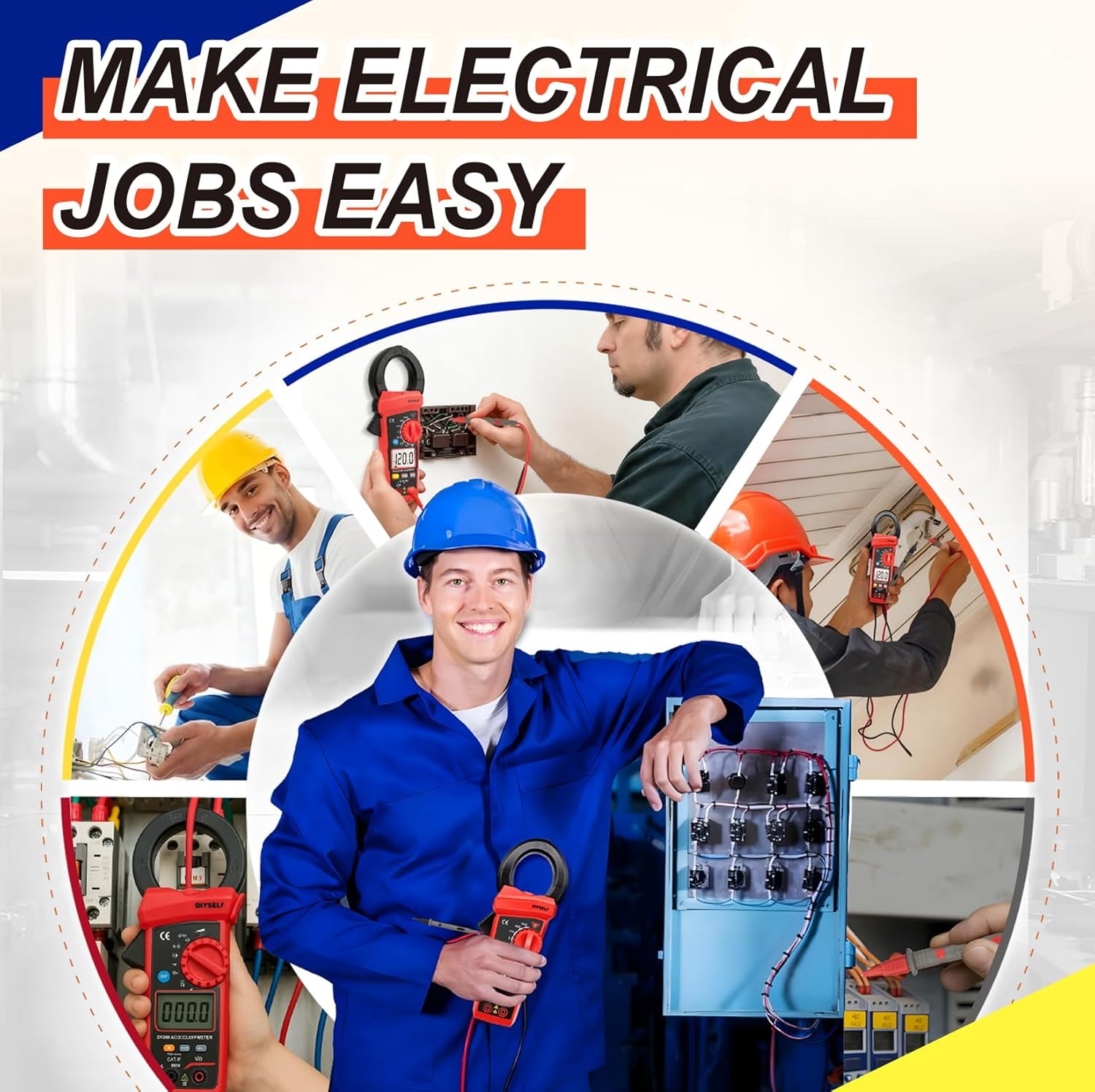 DIYSELF Digital Clamp Meter – 600A AC/DC, 6000 Counts, Auto-Ranging Multimeter with Non-Contact Voltage, Backlit Display, Temperature Test, Diode & Continuity, CAT III 600V, Clamp Multimeter