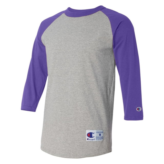 Champion T-Shirt de Baseball Raglan pour Homme, TG, Gris Oxford/violet