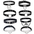 thumbnail image 1 of 8 Pieces Leather Collars Punk Collars Adjustable PU Leather Collars Set (Black), PU Leather, Alloy, 1 of 5