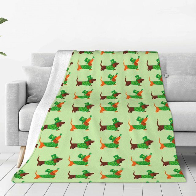 Fotbe dogs St Patrick's Day Manta de Franela Acolchonada con Estampado, Súper Suave y Esponjosa, Extra Grande para Sofá, Cama, Uso Todo el Año-60"x50"
