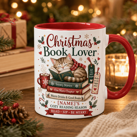 Christmas Book Lover Mug Personalized Cozy Reading Gift for Readers