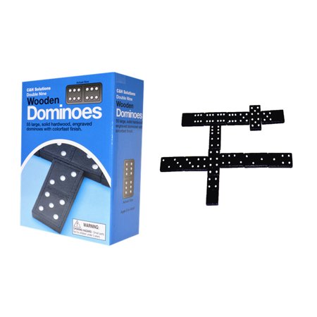 Double 9 Dominoes Black With White Dots Wooden Dominoes 55 PCS