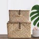thumbnail image 5 of Worallymy, 2 uds., cesta de almacenamiento de cubo tejida a mano de algas marinas, contenedor organizador de maquillaje tejido con tapa Worallymy JD735799724, 5 of 7