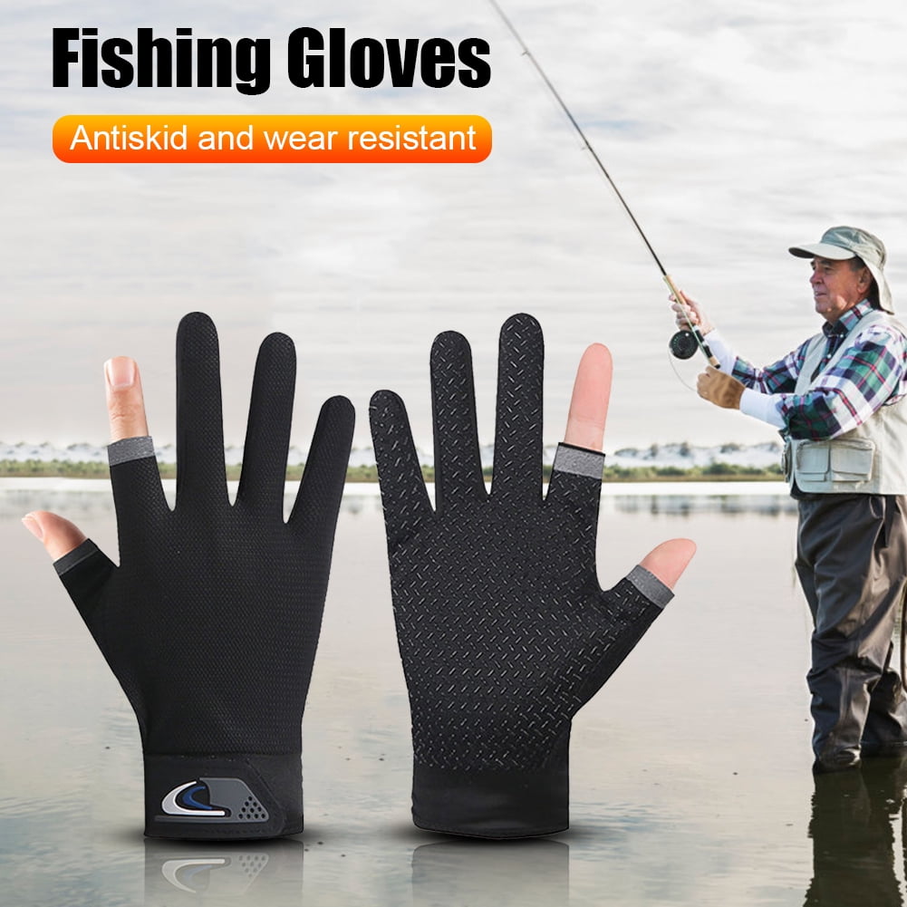 1pair Fishing Gloves Anti-slip Breathable Two Finger Cut Sport Cycling  Fishing Mitten Men Women Fashion Gloves Sport Equipment Green