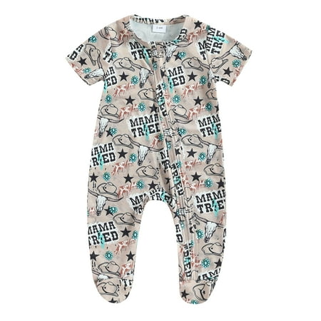 

Binwwede Infant Footies Romper Letter Cow Head Print Short Sleeve Crew Neck Jumpsuits