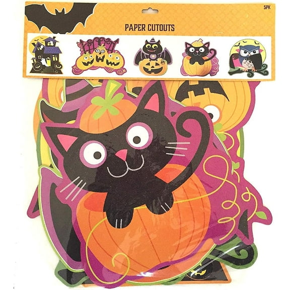 Serafina Home Glitter Paper Cutouts Halloween Decorations Black Bats, Cats And Jacks: 5 pc. Set