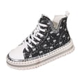 thumbnail image 5 of Xucatan Women's High Top Platform Sneakers Canvas Sneakers Denim Rhinestone Fashion Walking Casual Lace Up Fashion Shoes Casual Platform Ankle Boots Gift, 5 of 8