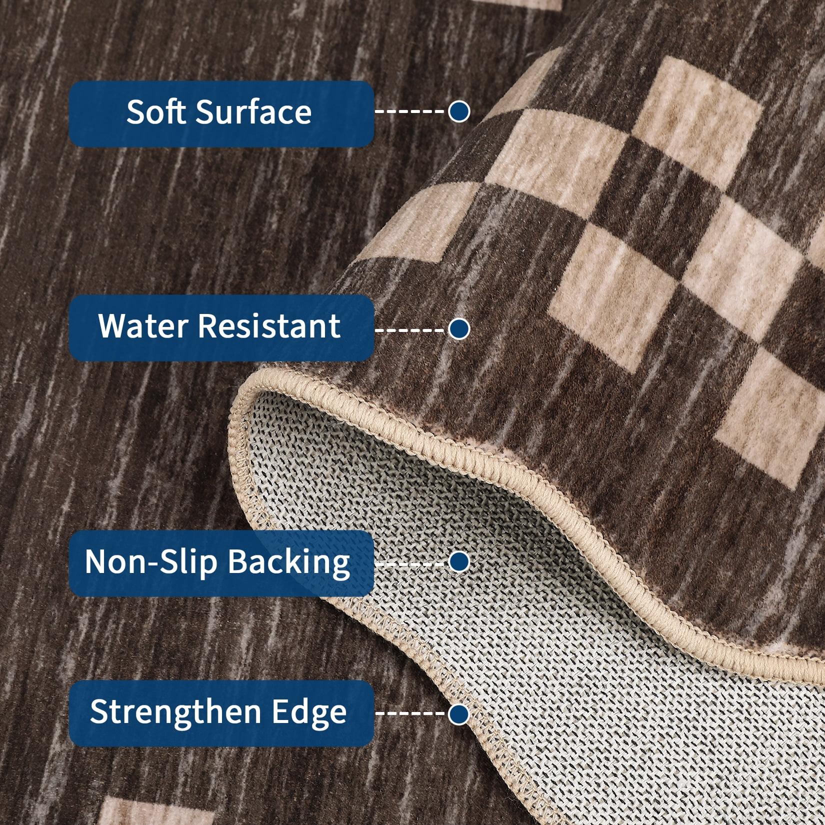 HOMERRY Large Scalloped Border Plaid Non-Shedding Area Rug 9' x 12' for Living Room Washable Indoor Carpet, Brown