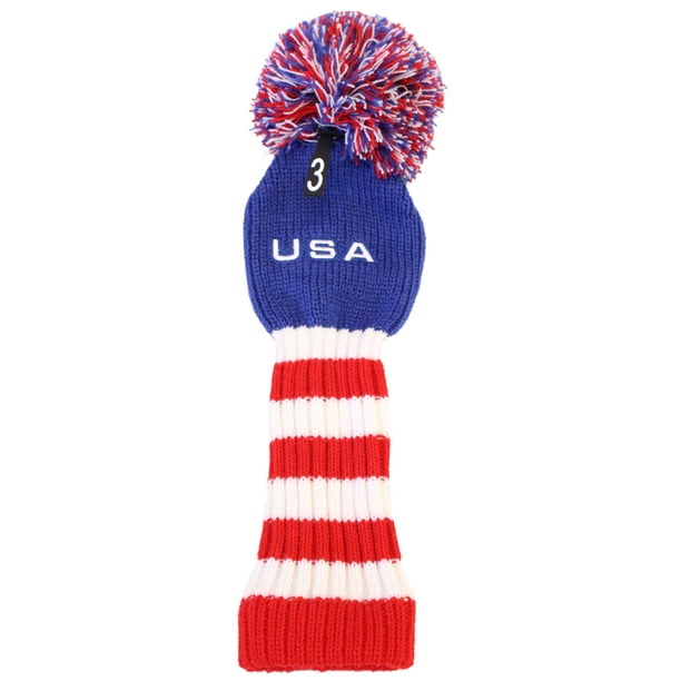 USA Stripes Pom Pom Golf Club Fairway/Hybrid Head Cover Bright Colors