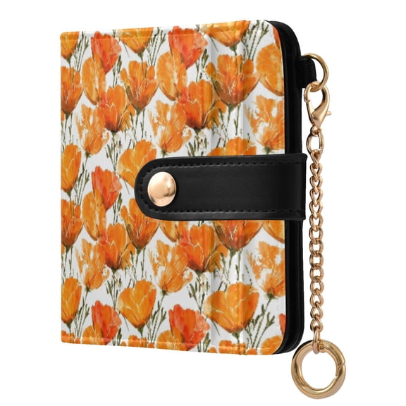 Qxltty Orange Poppies Ladies Wallet Rfid Slim Thin Compact Credit Card Women Wallet Zipper Coin Pocket and ID Window for Female Gifts