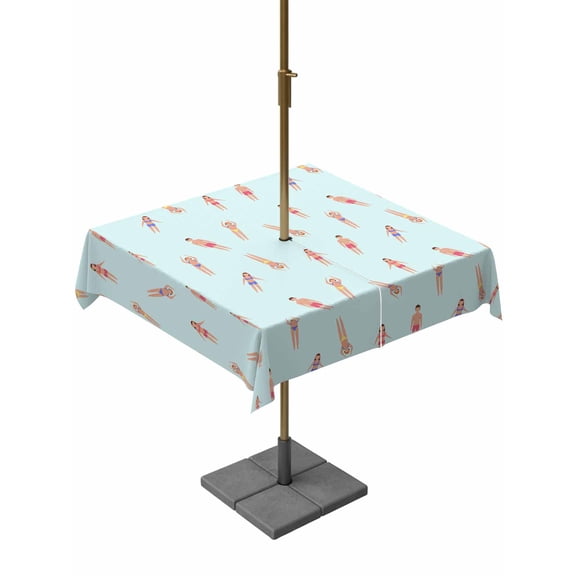 Outdoor Tablecloth with Umbrella Hole and Zipper, Summer Swimmers Square Table Cloth 54x54 Inch Waterproof Tablecloth, Cartoon Swimming Girls Boys Sports Picnic Table Cover for Patio Camping