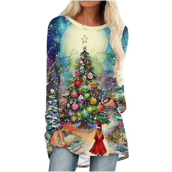 Winter Saving Talove Long Sleeve Shirts for Women Graphic Printed Sweatshirt Fall Fashion Must Haves Long Sleeve Shirts Womens Tops Trendy Fall 2025 Christmas Shirts
