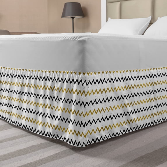 Abstract Bed Skirt, Zigzags Grunge Sprayed Look Effect Chevron Illustration, Elastic Bedskirt Dust Ruffle Wrap Around for Bedding Decor, 4 Sizes, Coffee Charcoal Grey, by Ambesonne