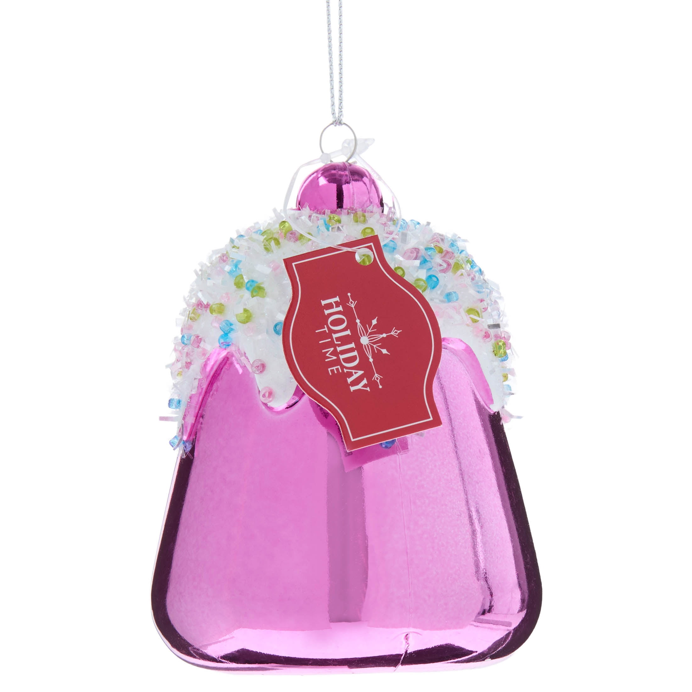 Pink and White Glitter and Metallic Gumdrop Christmas Ornament, 3.5", by Holiday Time