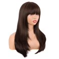 thumbnail image 3 of PinesC 24 Inch/60 cm Long Straight Layered with Bangs Synthetic Hair Shoulder Length Daily Use Wig (Brown) Brown, 3 of 4