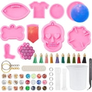 166PCS Resin Silicone Mold Set Resin Mold with Hanging Hole in Dog Bone Skull Grape Round T-Shirt Shield