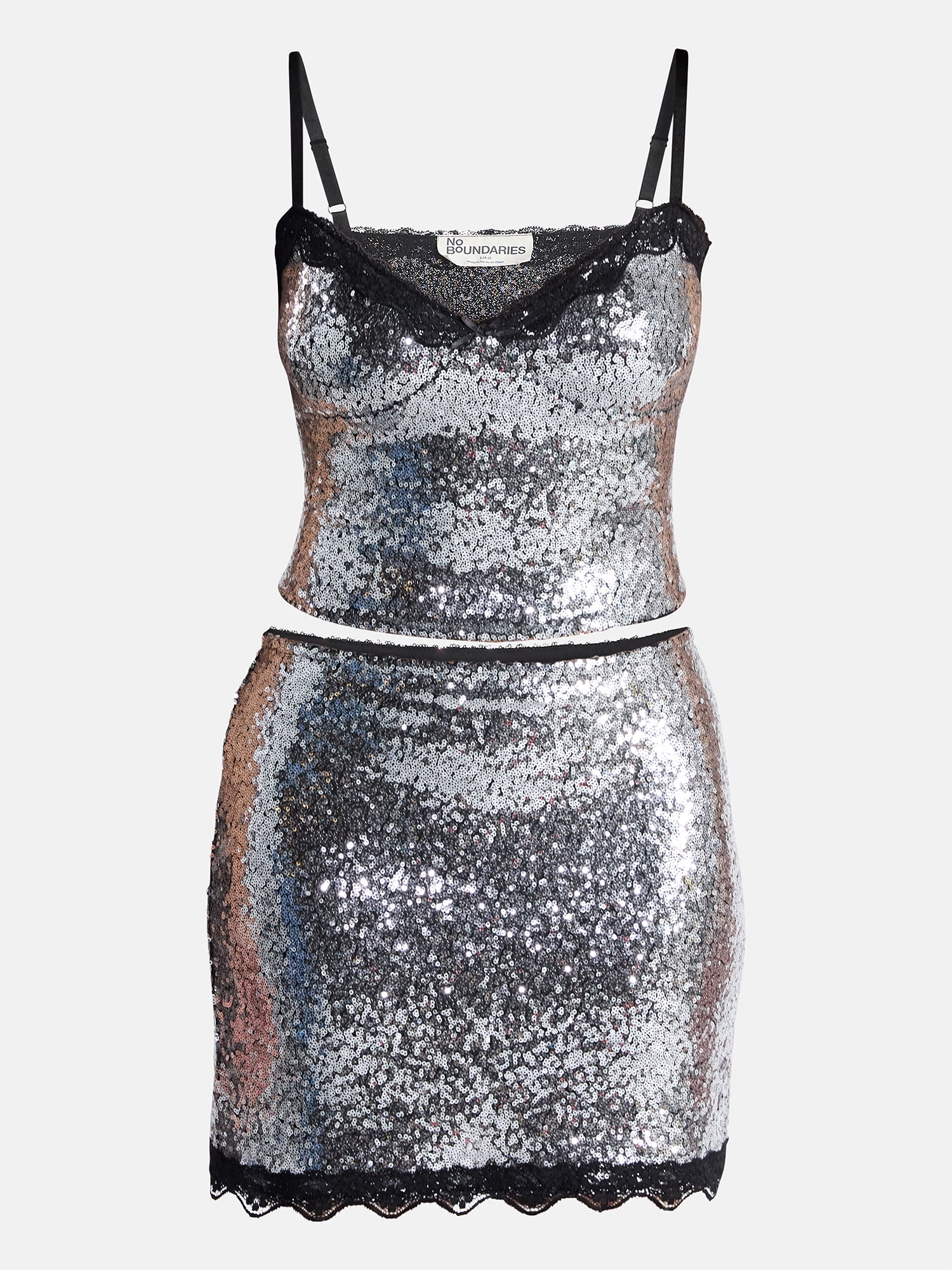 No Boundaries Sequin Mesh Tank Top and Mini Skirt Set, 2-Piece, Women's