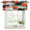thumbnail image 2 of Orange Gray Black Valances for Windows, Modern Abstract Geometric Plaid Light Filtering Kitchen Curtains, Rod Pocket Window Valance Curtains for Living Room Bedroom, 54" W x 18" L, 2 Panels, 2 of 9