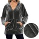 thumbnail image 2 of Sudadera con Capucha y Media Cremallera de Terciopelo para Mujer, Estilo Informal, Larga, con Bolsillos Gris L, 2 of 7