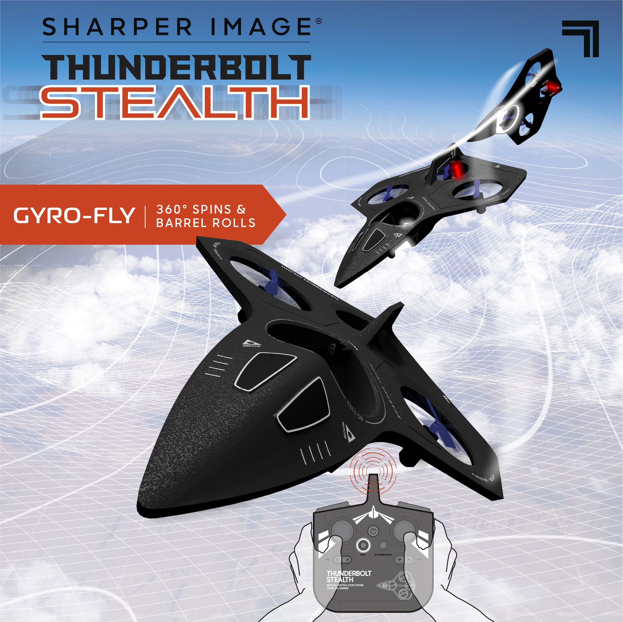 Sharper Image® Thunderbolt Stealth Drone, USB-C Rechargeable, Flight Assist & Gyro Sensor, Long Range Stunt Control