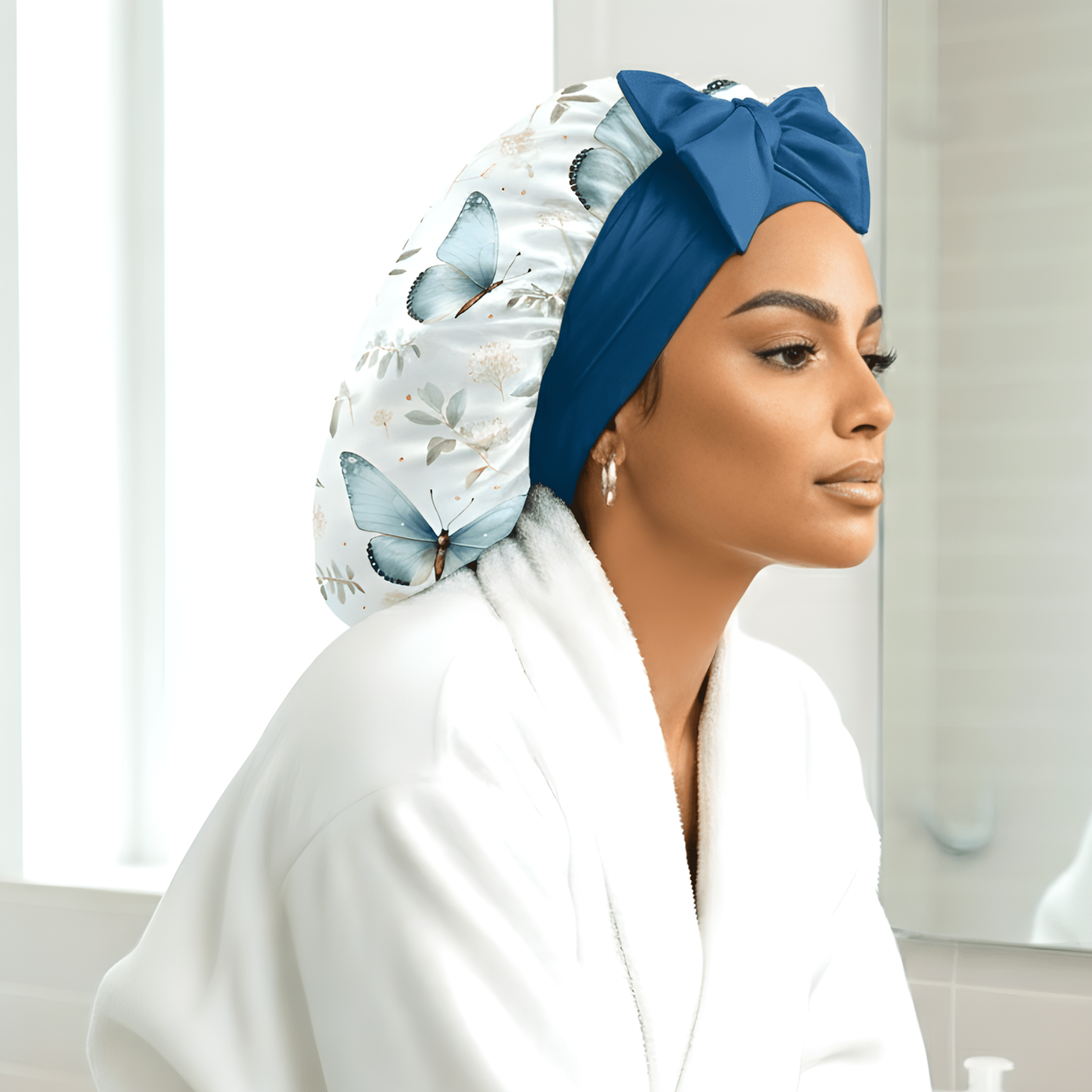 Prince Hair Company Premium Double Layer Silk Satin Sleep Bonnet, Floral Butterfly, L / XL