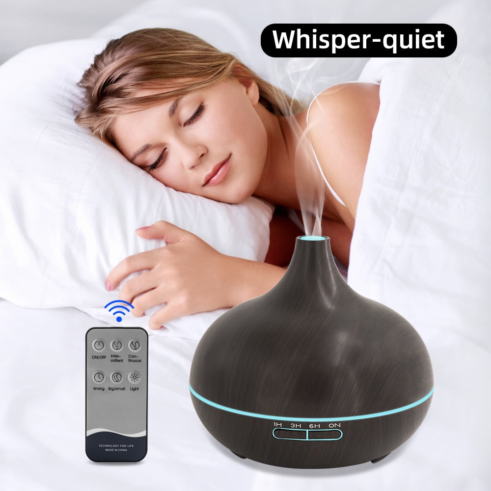 18.6oz Aromatherapy Essential Oil Diffuser Wood Grain Remote Control Ultrasonic Air Humidifier Cool 7 Color LED Light With 6 Oils