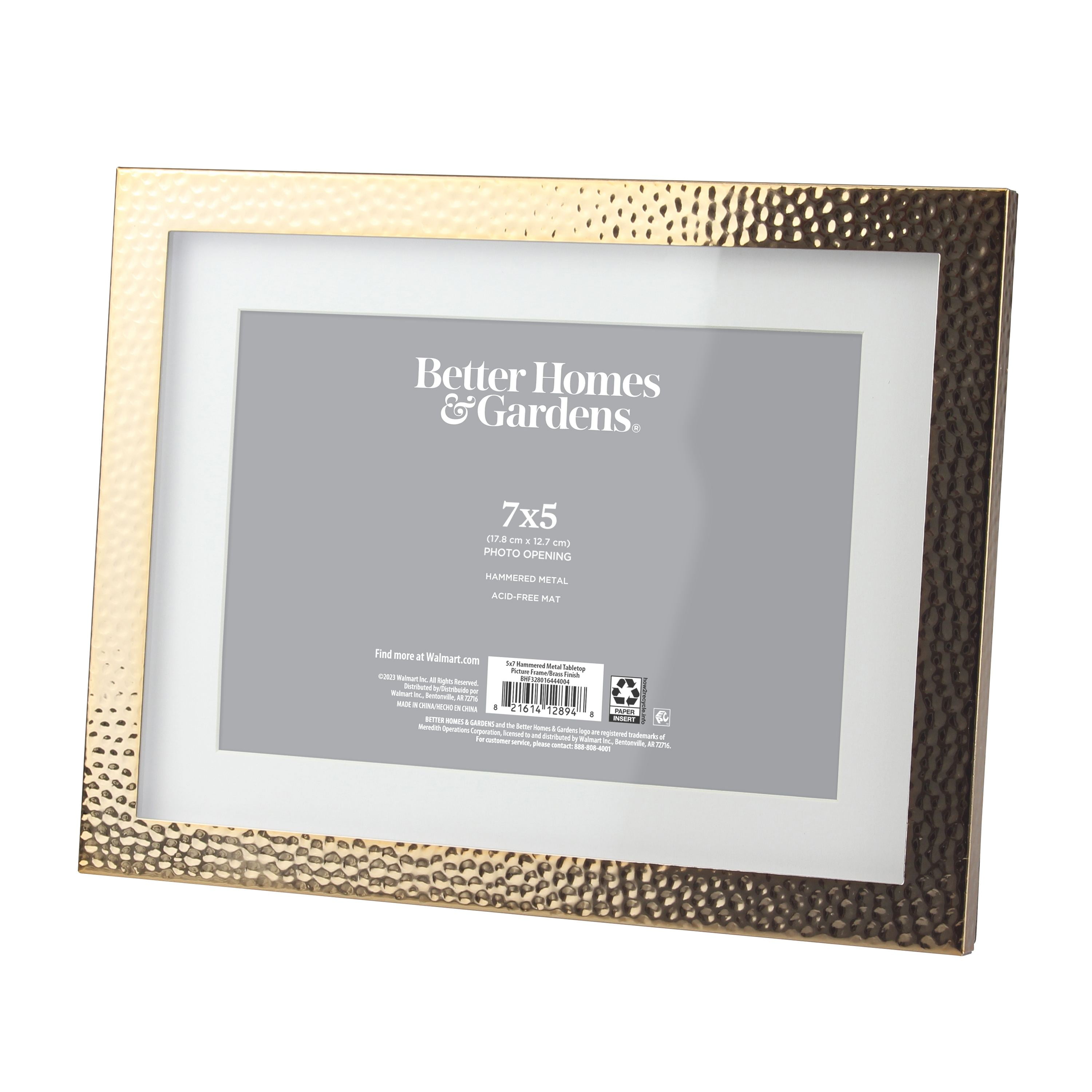 Better Homes & Gardens Hammered Metal Tabletop Picture Frame, Gold, 7 x 9, Matted to 5 x 7