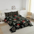 thumbnail image 3 of Erosebridal Pirate Skull Skeleton Bedding Sets Queen with Comforter, Nautical Rudder Duvet Insert, Black Red, Reversible 3pcs, 3 of 8