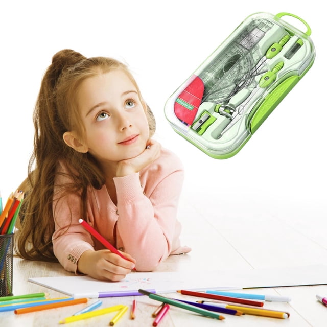 Nomeni Outils de Mesure Ensemble de Mathématiques et Géométrie 10 Fournitures pour Étudiants avec Boîte de Rangement Étanche Incluant Règle Protracteur Gomme Crayon à Pinceau pour Dessiner et Dessiner