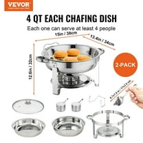 2-Pack Round Chafing Dish Set with 4Qt Pan & Glass Lid, Fuel Holder - Buffet Serving, Catering Supplies, Stainless Steel (2-Piece)