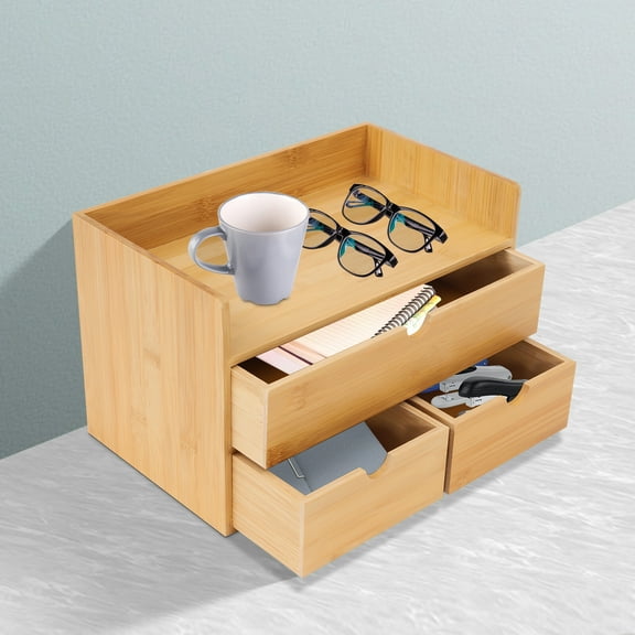 Desk Organizer - Mini Bamboo Desk Drawer Tabletop Storage Organization Box for Office Home Toiletries Supplies, No Assembly Required