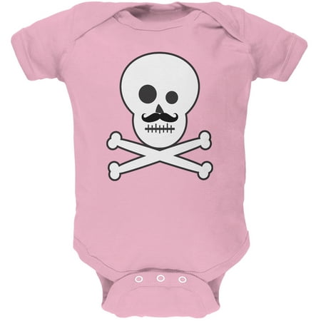 Skull and Crossbones Mustache Pink Baby One Piece
