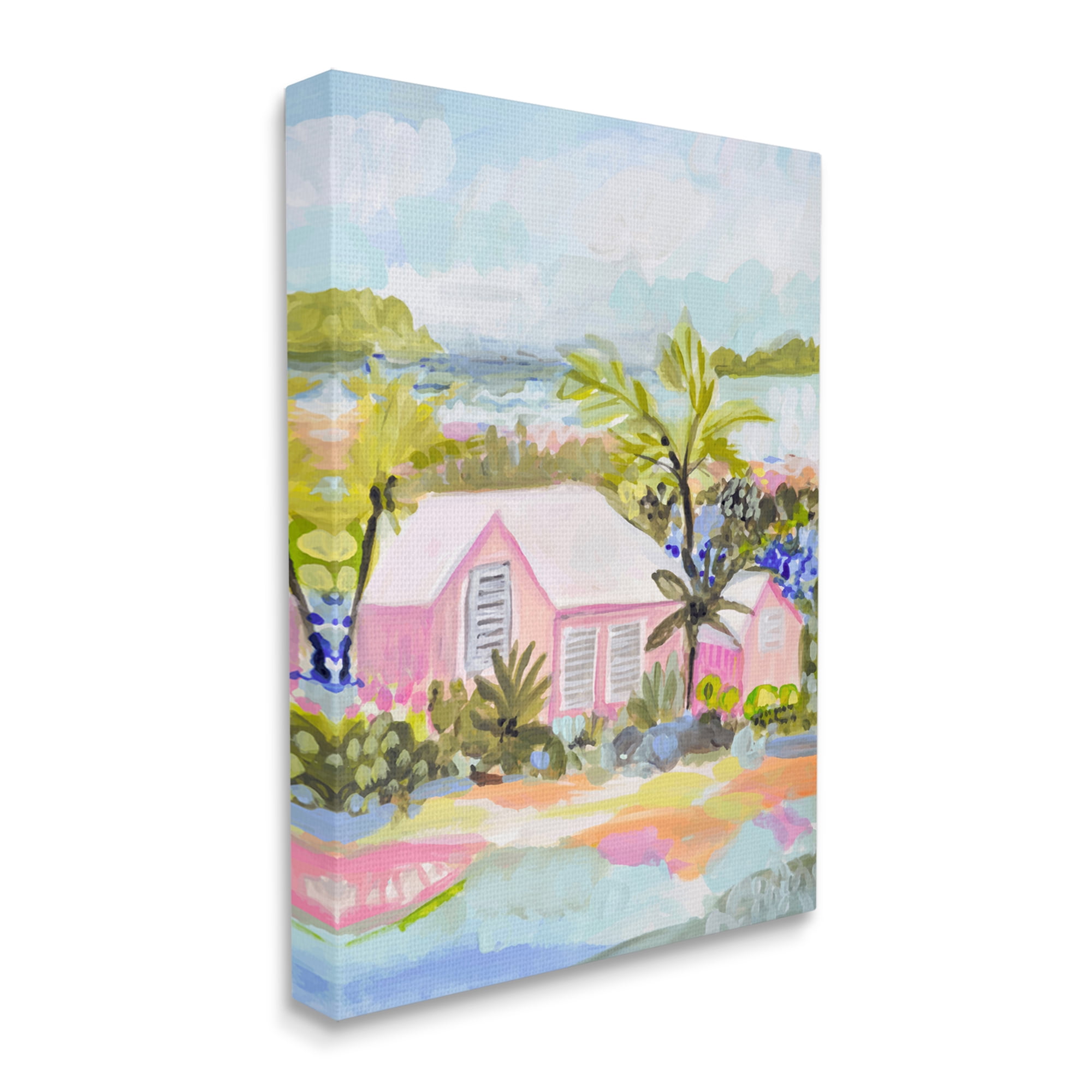 Stupell Industries Pink Tropical Cottage Landscape Painting Gallery Wrapped Canvas Art Print Wall Art, 16 x 20