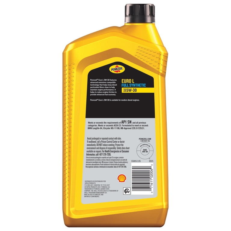 Pennzoil Platinum Euro L Full Synthetic 5W-30 Motor Oil, 1 Quart
