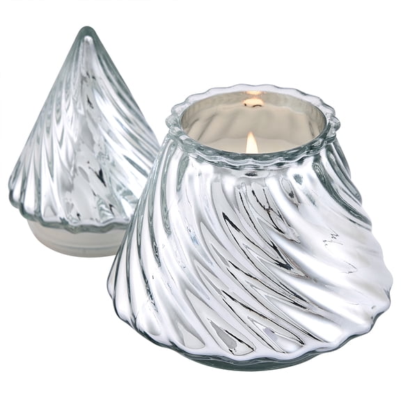 Better Homes & Gardens 1-Wick Glass Christmas Tree Candle, Silver Birch & Snow, 8 oz