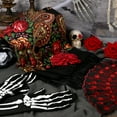 thumbnail image 5 of Sunm Boutique 7 Pcs Traditional Mexican Tassel Shawl, Day of the Dead Costumes for Women, Halloween Costume with Flower Hair Clips, Folding Fan, Skeleton Gloves, Temporary Face Tattoos, 5 of 9