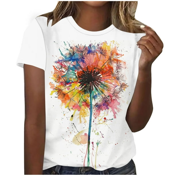 Camisetas de Manga Corta para las Mujeres Impresas Cuello Redondo Camiseta Casual, Camisetas Casuales de Mujer