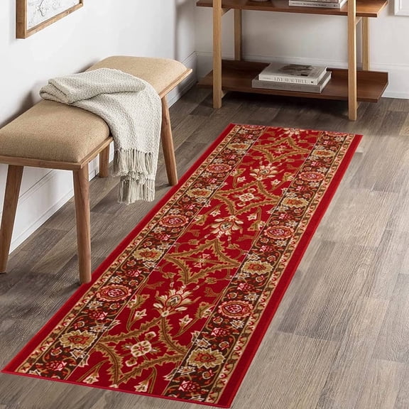 Extra-Long Low Pile Runner Rug Skid Resistant Backing Rug Runner Orient and Floral Red Cut to Size Roll Runner Rugs - 49 Feet x 36 Inch