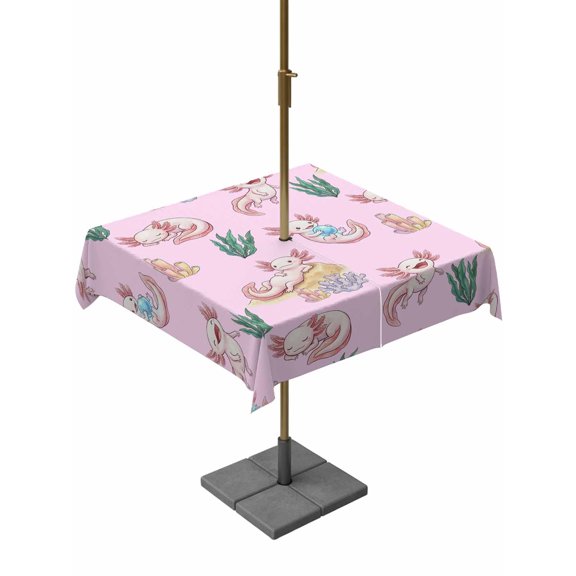 Outdoor Tablecloth with Umbrella Hole for Patio/Picnic/Party/Camping, Pink Animals Coastal Waterproof Table Cloth Square Cover Washable, Nautical Coral Summer Beach Ocean Sea (54"x 54")